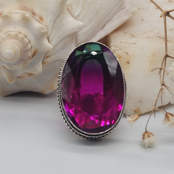 Large Silver Ring Bright Large Pink Spinel Stone - Picture 4 of 15